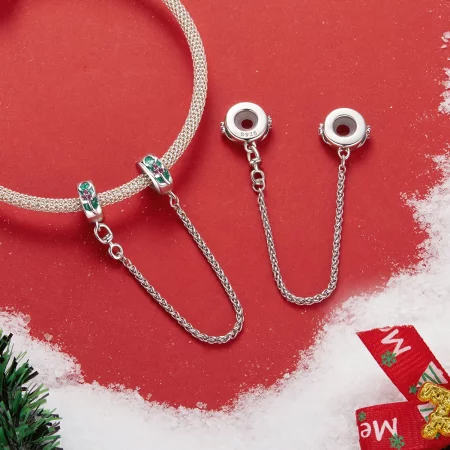 PANDORA风格圣诞冬青安全链 - SCC2918