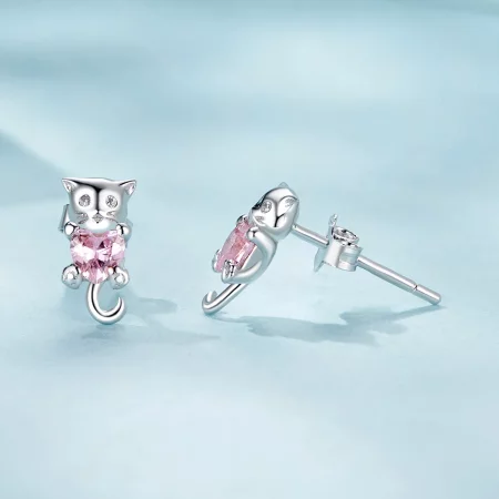 PANDORA风格心形猫耳环 - SCE1773