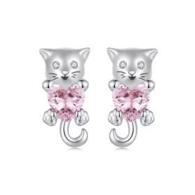 PANDORA风格心形猫耳环 - SCE1773