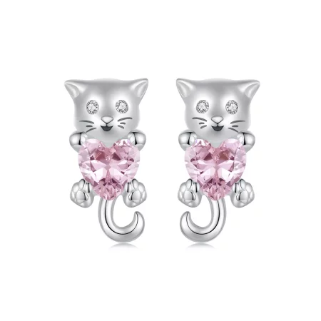 PANDORA风格心形猫耳环 - SCE1773