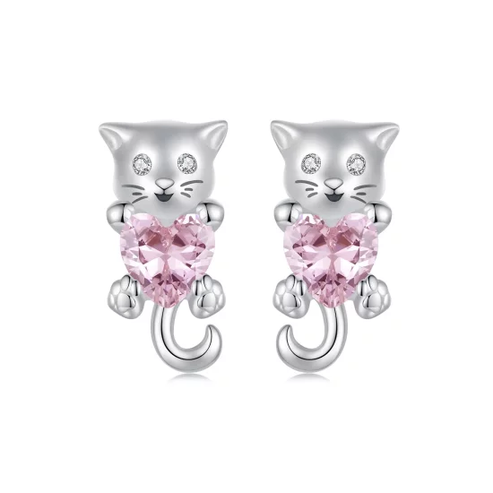 PANDORA风格心形猫耳环 - SCE1773