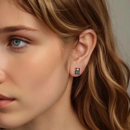 PANDORA风格心形熊猫耳钉 - SCE1775
