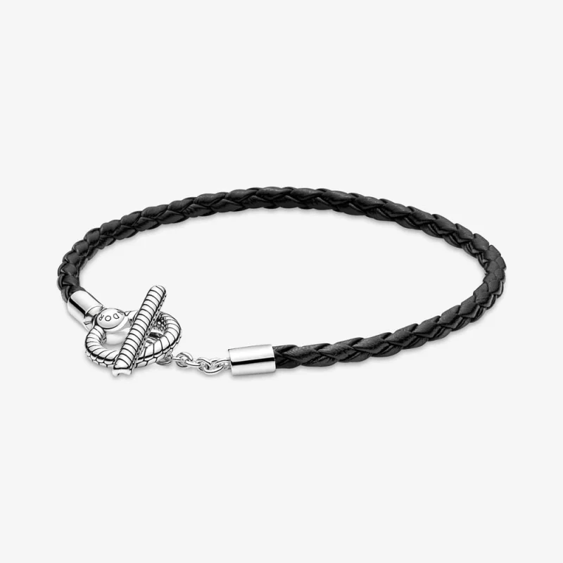 (image for) Pandora Braided Leather T-Bar Bracelet - 591675C01 - Product Image