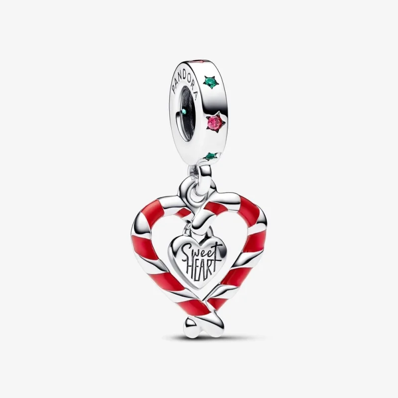 (image for) Pandora Double Candy Cane Heart Christmas Dangle Charm - 792822C01 - Product Image