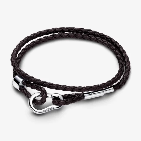 (image for) Pandora Moments Brown Braided Double Leather Bracelet - 593338C01