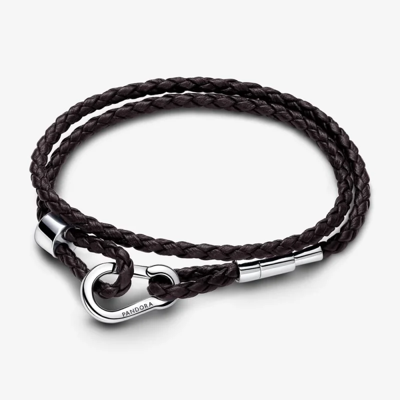 (image for) Pandora Moments Brown Braided Double Leather Bracelet - 593338C01 - Product Image