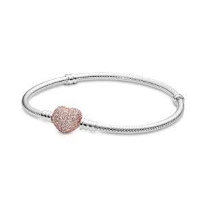 (image for) Pandora Moments Pavé Heart Clasp Snake Chain Bracelet - 586292CZ