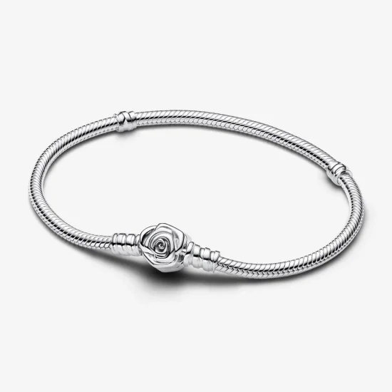 (image for) Pandora Moments Rose in Bloom Clasp Snake Chain Bracelet - 593211C00