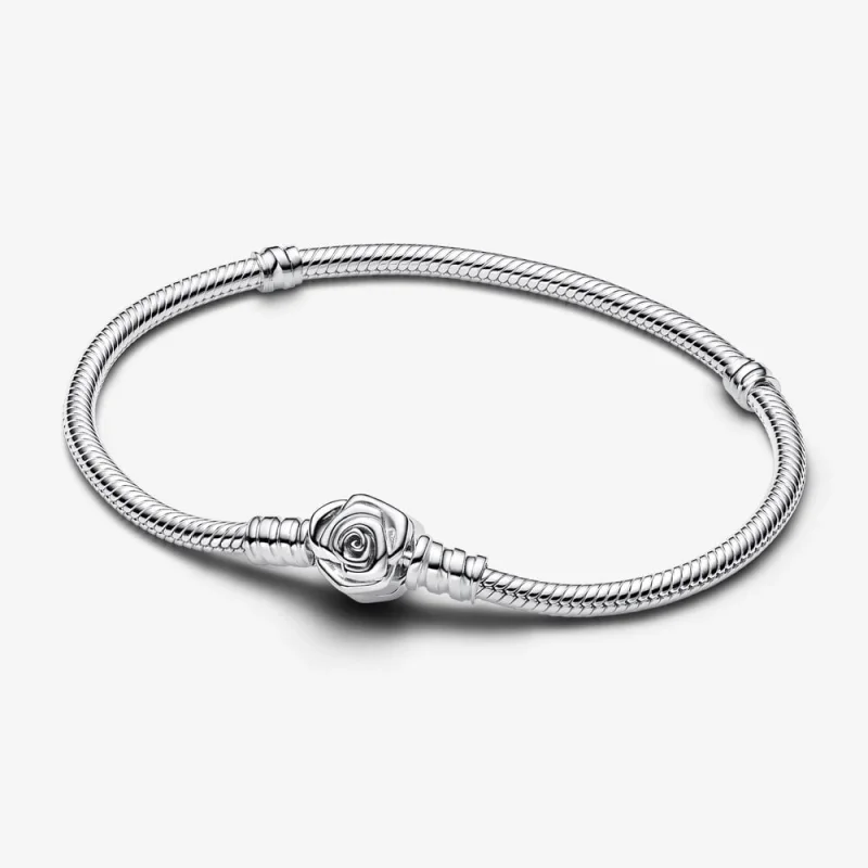 (image for) Pandora Moments Rose in Bloom Clasp Snake Chain Bracelet - 593211C00 - Product Image