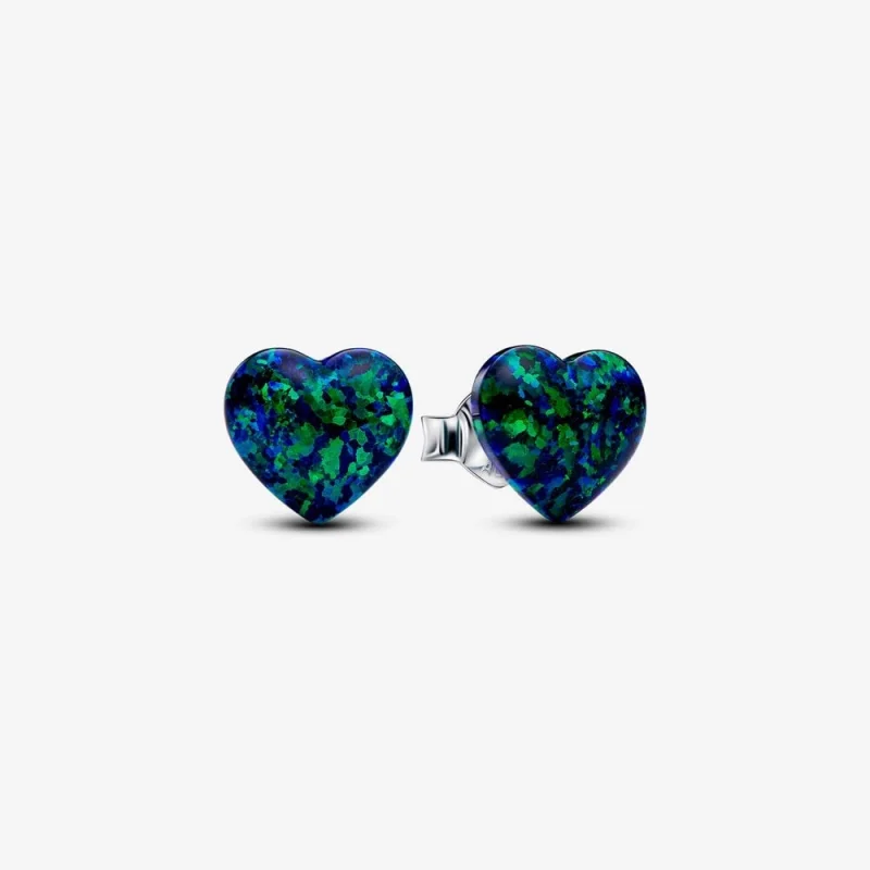 (image for) Pandora Opalescent Green Heart Stud Earrings - 293356C01 - Product Image