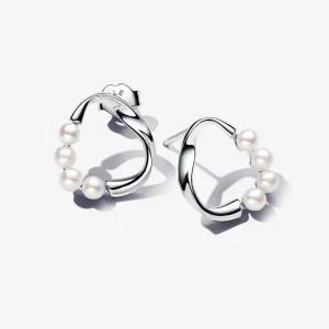 (image for) Pandora Organically Shaped Circle & Treated Freshwater Cultured Pearls Stud Earrings - 263276C01