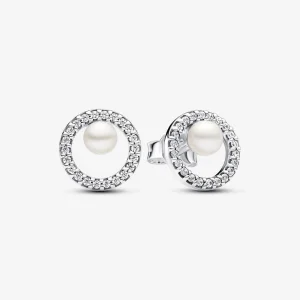 (image for) Pandora Treated Freshwater Cultured Pearl & Pavé Halo Stud Earrings - 293154C01