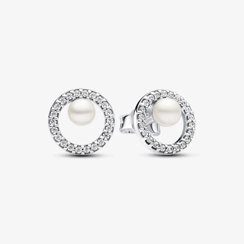 (image for) Pandora Treated Freshwater Cultured Pearl & Pavé Halo Stud Earrings - 293154C01 - Product Image
