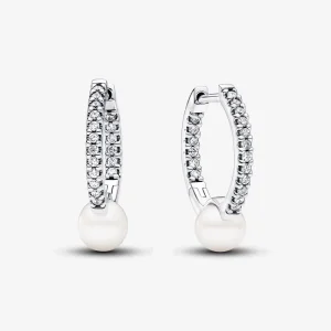 (image for) Pandora Treated Freshwater Cultured Pearl & Pavé Hoop Earrings - 293171C01