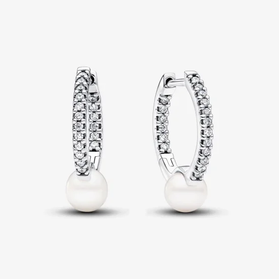 (image for) Pandora Treated Freshwater Cultured Pearl & Pavé Hoop Earrings - 293171C01