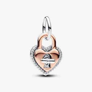 (image for) Pandora Two-tone Twistable Heart Padlock Double Dangle Charm - 783079C01
