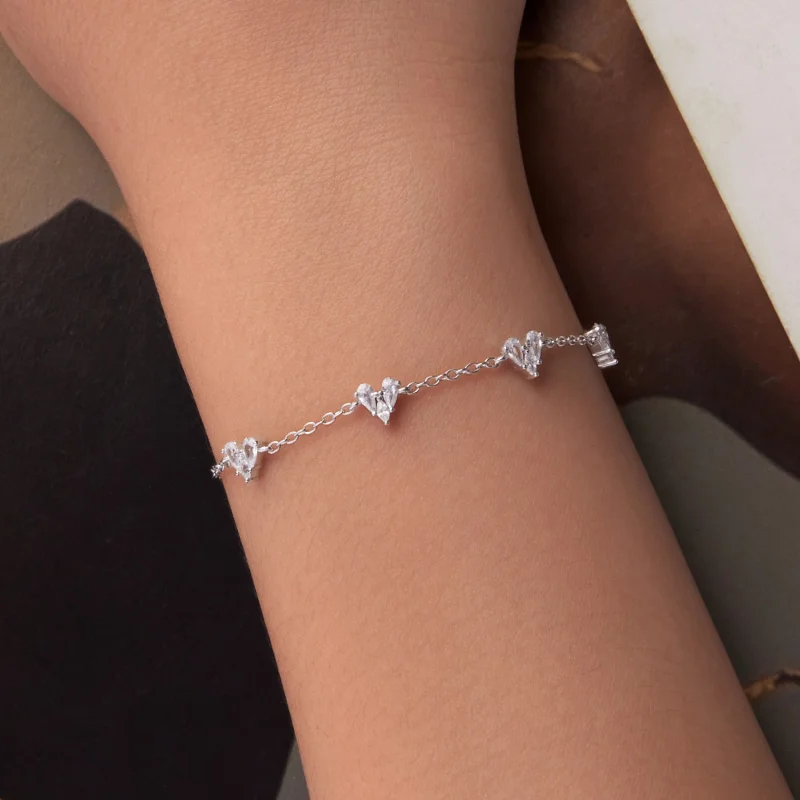 (image for) PANDORA Style Sparkling Cubic Zirconia Heart Chain Bracelet - BSB227 - View 4