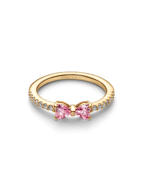 (image for) PANDORA Bow Tie Ring 163510C01 | Sparkling Pink Gold - View 4