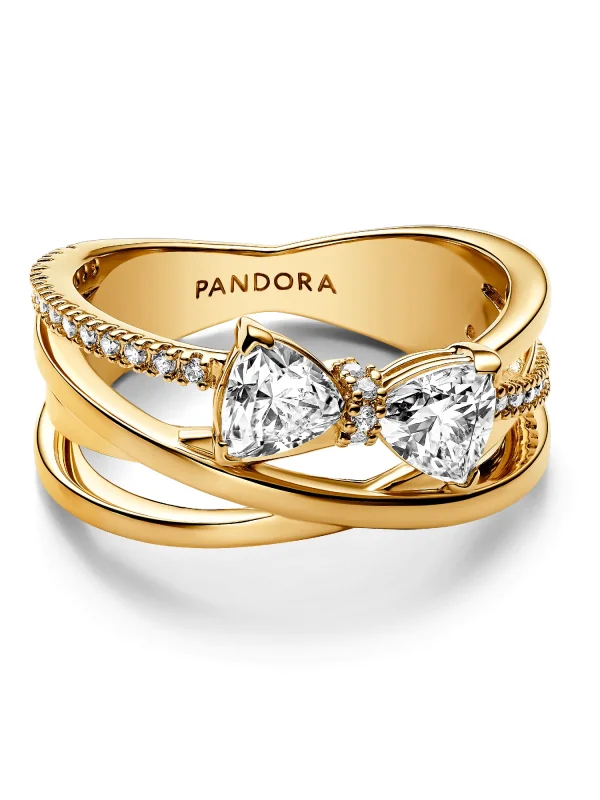 (image for) Pandora Sparkling Bow & Crossover Band Ring - 163511C01 - View 4