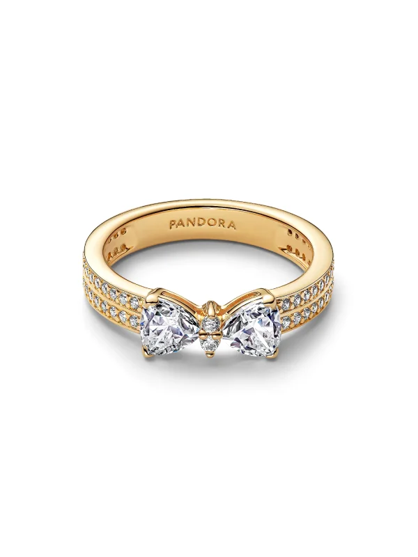 (image for) Pandora Sparkling Bow Double-row Ring - 163552C01 - View 4