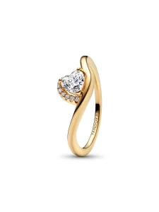 (image for) PANDORA Wavy Heart Ring 163660C01 | 14k Gold Plating