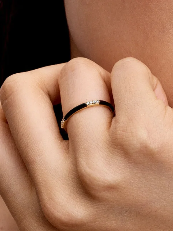 (image for) Pandora Black Enamel & Stones Ring - 163686C01 - View 2