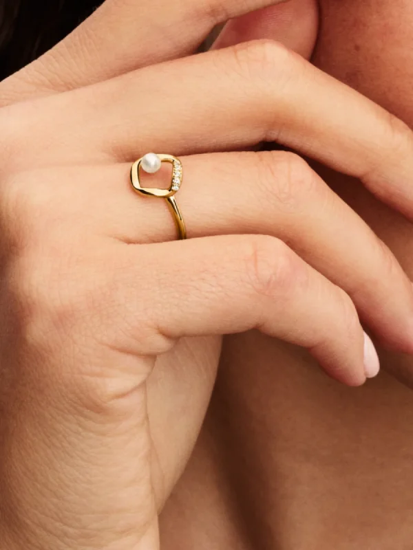 (image for) Pandora Organically Shaped Pavé Circle & Treated Freshwater Cultured Pearl Ring - View 2