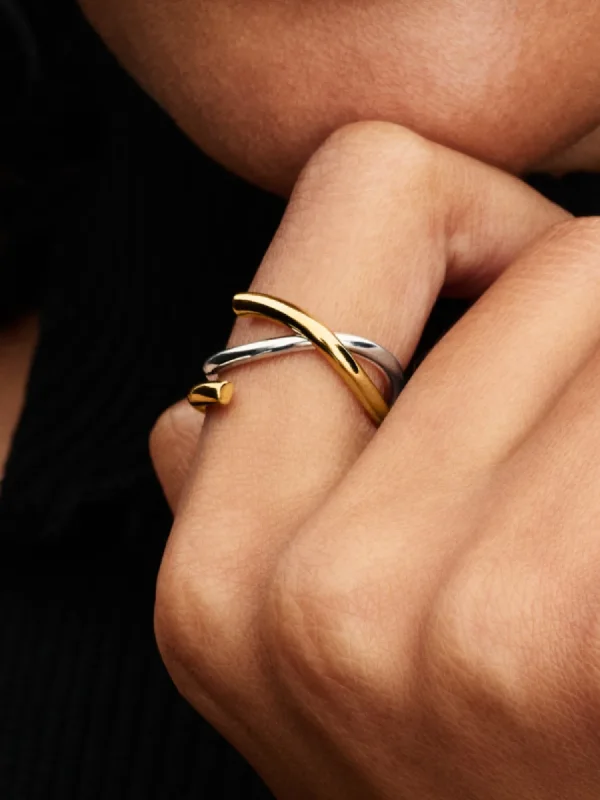 (image for) Pandora Organically Shaped Two-tone Double Ring - 163889C00 - View 2