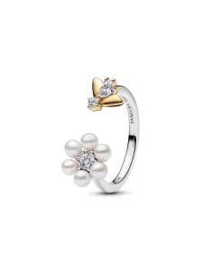 (image for) Pandora Bridgerton Bee & Treated Freshwater Cultured Pearl Flower Open Ring - 164399C01