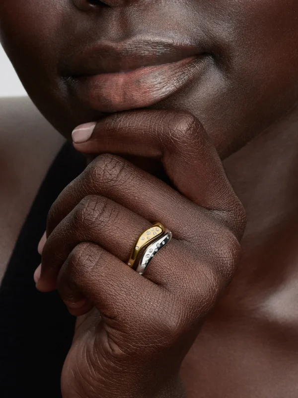 (image for) Pandora Organically Shaped Two-Tone Stacking Rings - 164674C01 - View 2