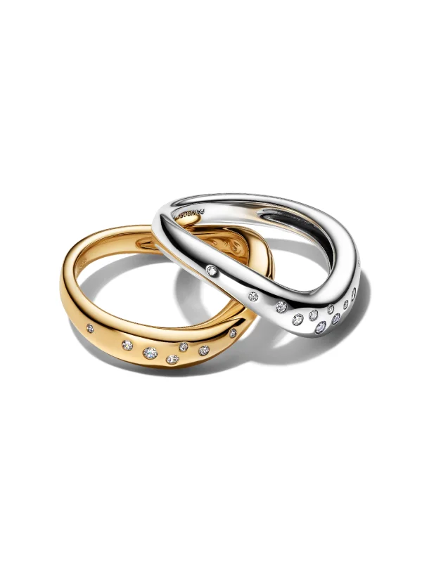 (image for) Pandora Organically Shaped Two-Tone Stacking Rings - 164674C01 - View 3