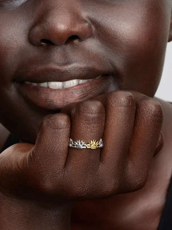 (image for) Pandora Sunflower Two-Tone Band Ring - 164702C00 - View 2