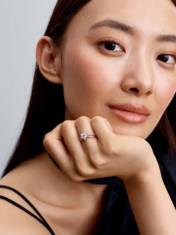 (image for) PANDORA Double Heart Ring Gold 183100C01 | 14k Rose Gold - View 3