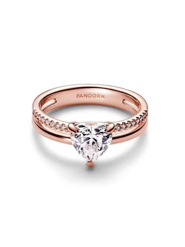 (image for) PANDORA Double Heart Ring Gold 183100C01 | 14k Rose Gold - View 4