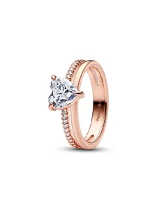 (image for) PANDORA Double Heart Ring Gold 183100C01 | 14k Rose Gold