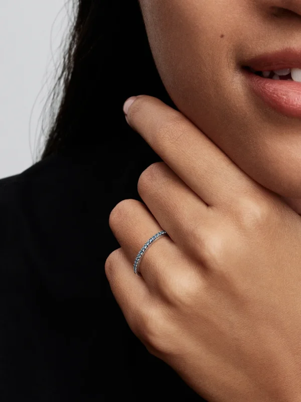 (image for) PANDORA Aquamarine Ring 192999C03 Sterling Silver Band - View 2