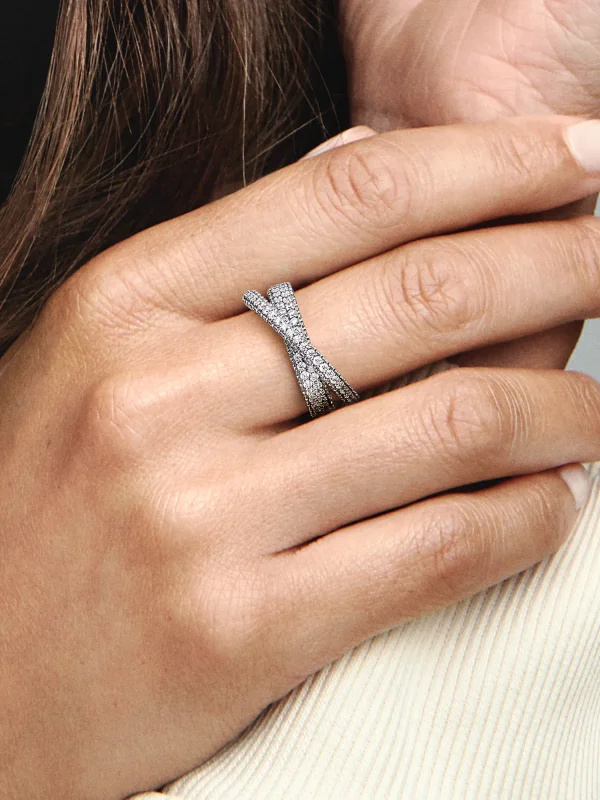 (image for) Pandora Timeless Pavé Crossover Dual Band Ring - 193022C01 - View 2