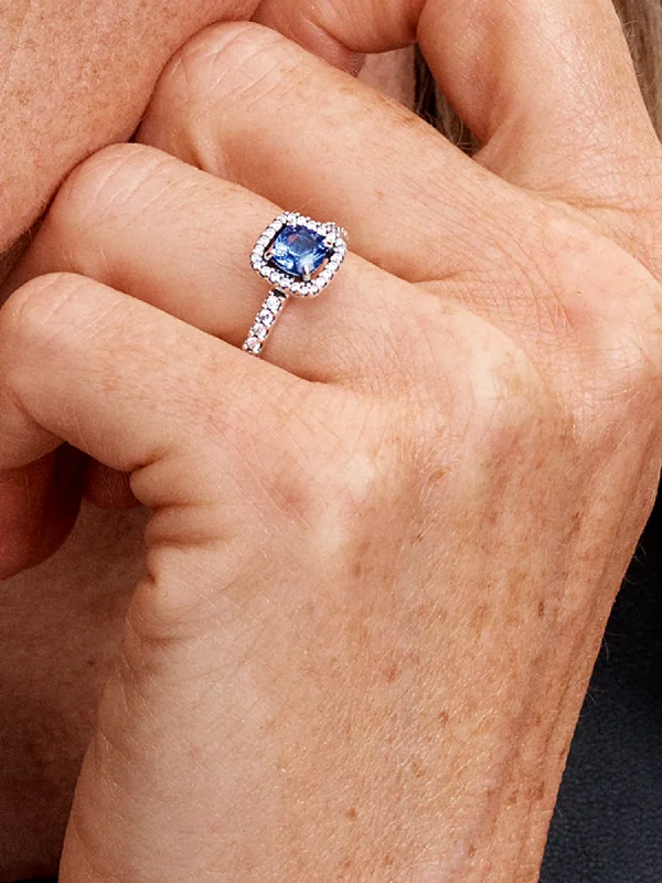(image for) PANDORA Square Halo Ring 193555C01 | Blue Crystal Sterling… - View 2