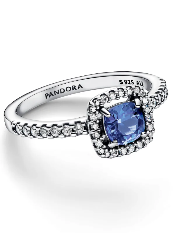 (image for) PANDORA Square Halo Ring 193555C01 | Blue Crystal Sterling… - View 4