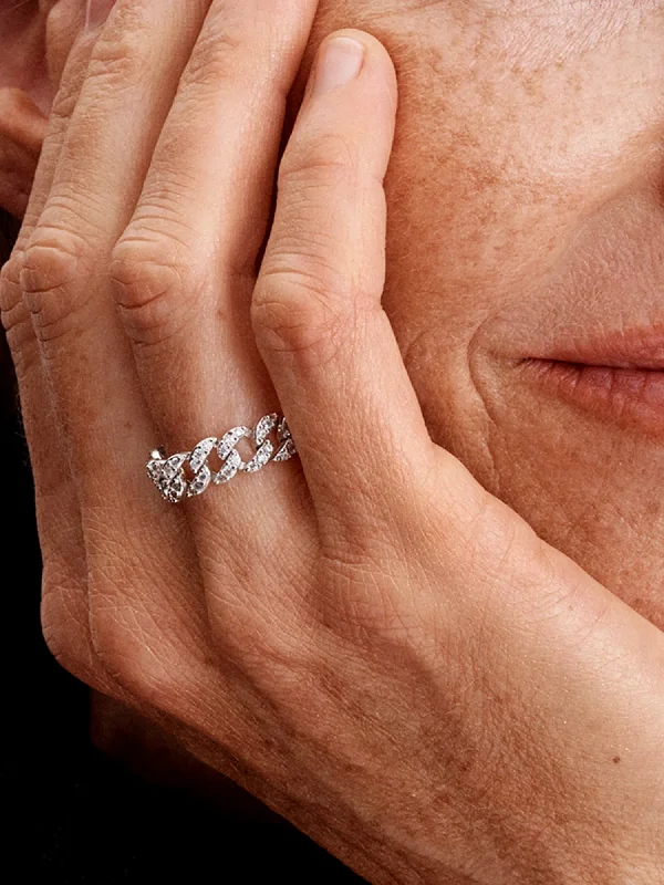 (image for) PANDORA Pavé Cuban Chain Ring 193557C01 Sterling Silver - View 2