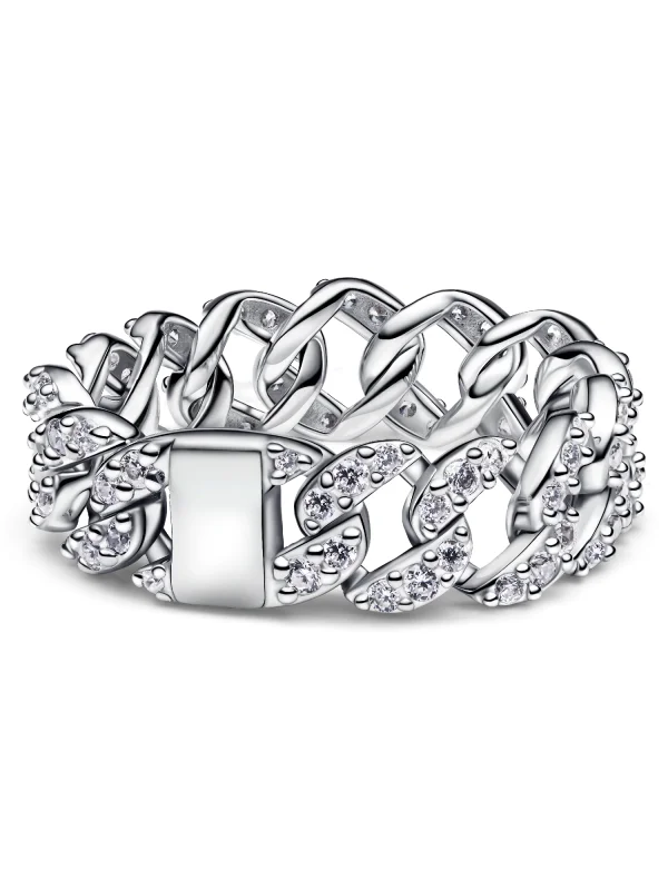 (image for) PANDORA Pavé Cuban Chain Ring 193557C01 Sterling Silver - View 4