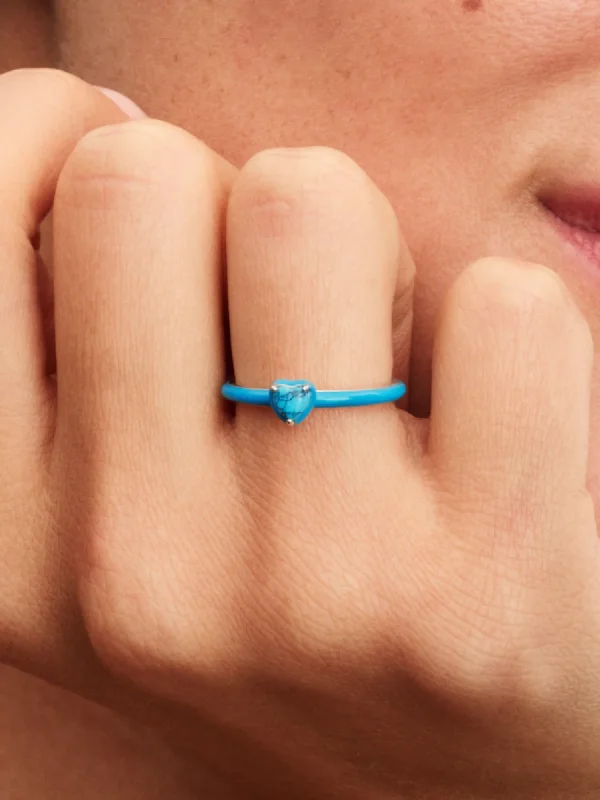 (image for) Pandora Turquoise-colored Heart Stone Ring - 193828C01 - View 2