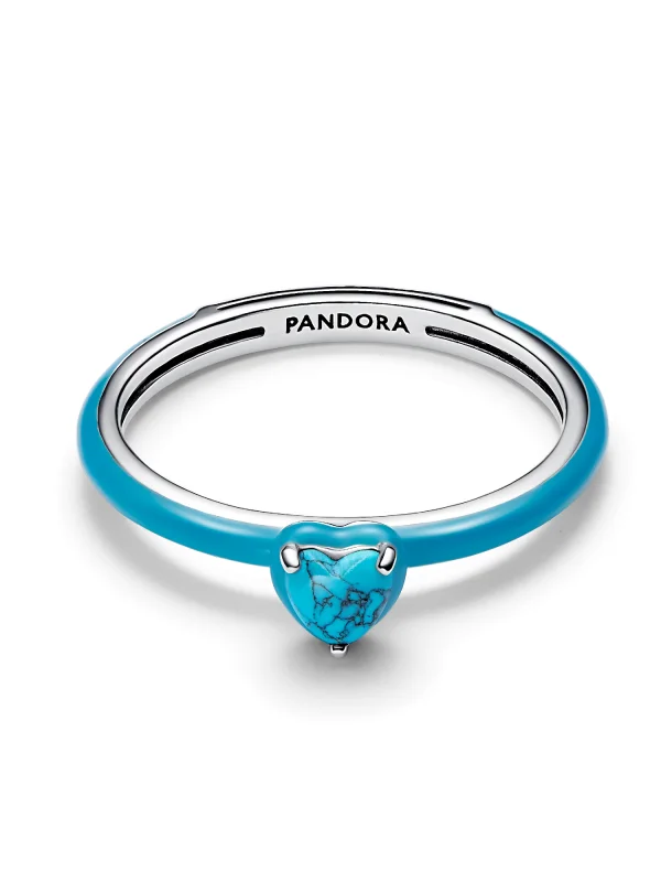 (image for) Pandora Turquoise-colored Heart Stone Ring - 193828C01 - View 3