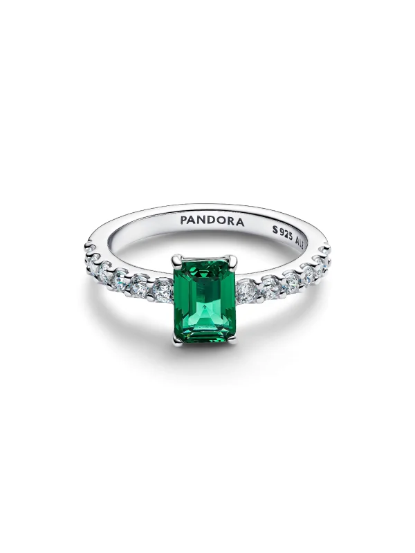 (image for) Pandora Rectangular Sparkling Green Halo Ring - 194506C01 - View 4