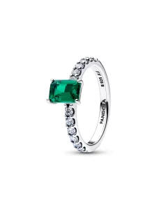 (image for) Pandora Rectangular Sparkling Green Halo Ring - 194506C01