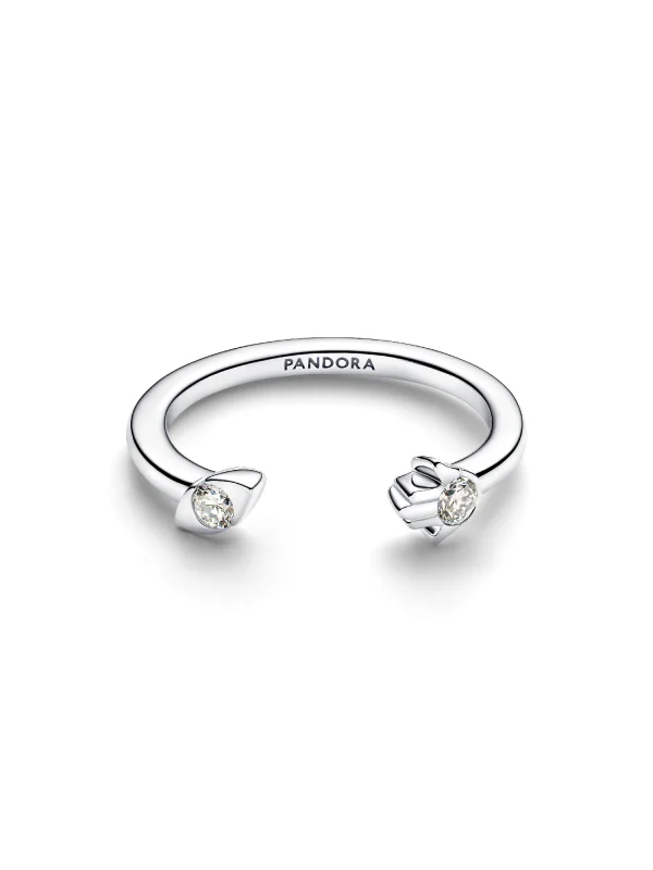 (image for) Pandora Talisman Sterling Silver Lab-Grown Diamond Evil Eye & Hamsa Hand Open Ri - View 3