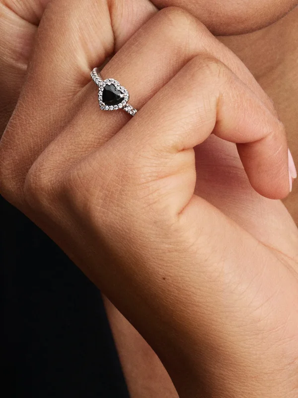 (image for) PANDORA Black Heart Ring 198421C04 Sterling Silver - View 2