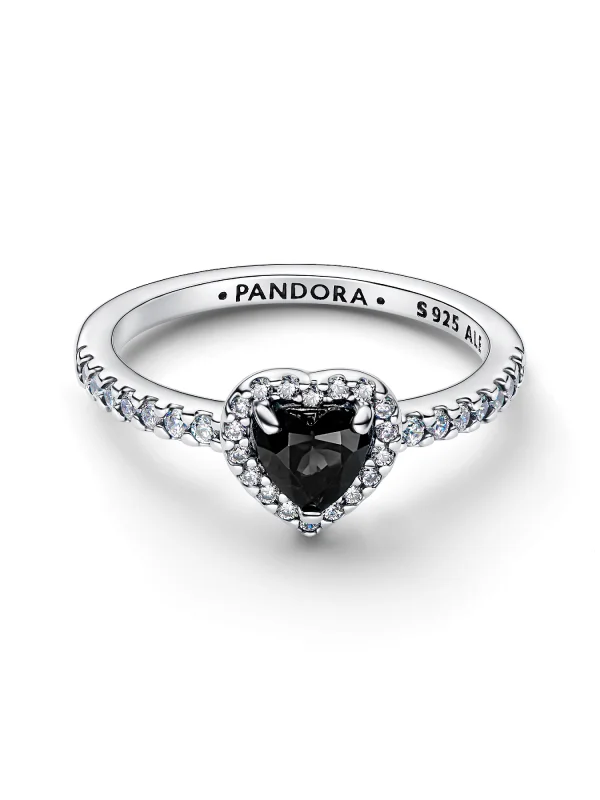 (image for) PANDORA Black Heart Ring 198421C04 Sterling Silver - View 4