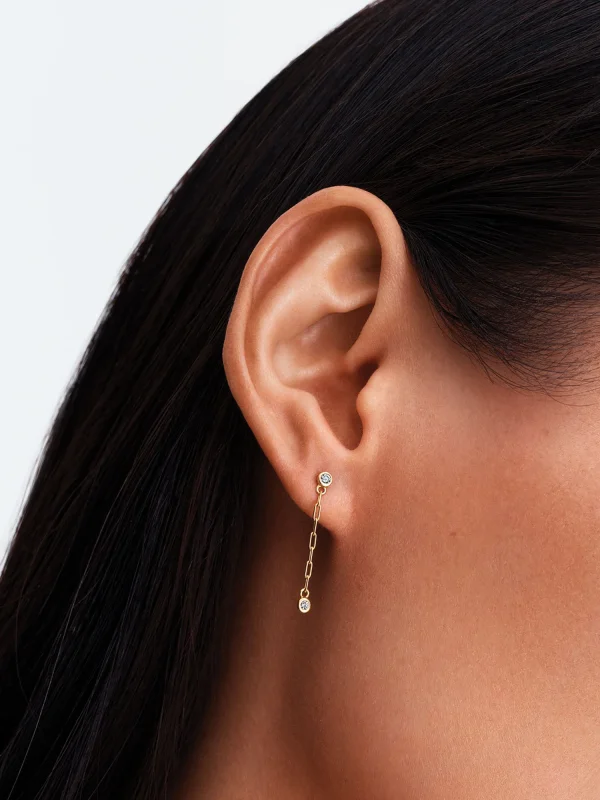 (image for) Pandora Era Bezel Lab-Grown Diamond Paperclip Chain Drop Earrings - 253721C01 - View 3