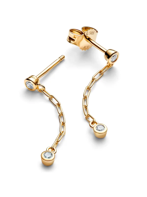 (image for) Pandora Era Bezel Lab-Grown Diamond Paperclip Chain Drop Earrings - 253721C01 - View 4